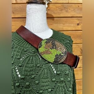 GAP Genuine Leather Camo Rhinestone Buckle Belt – Size M - Adjusts to 31 - 35”